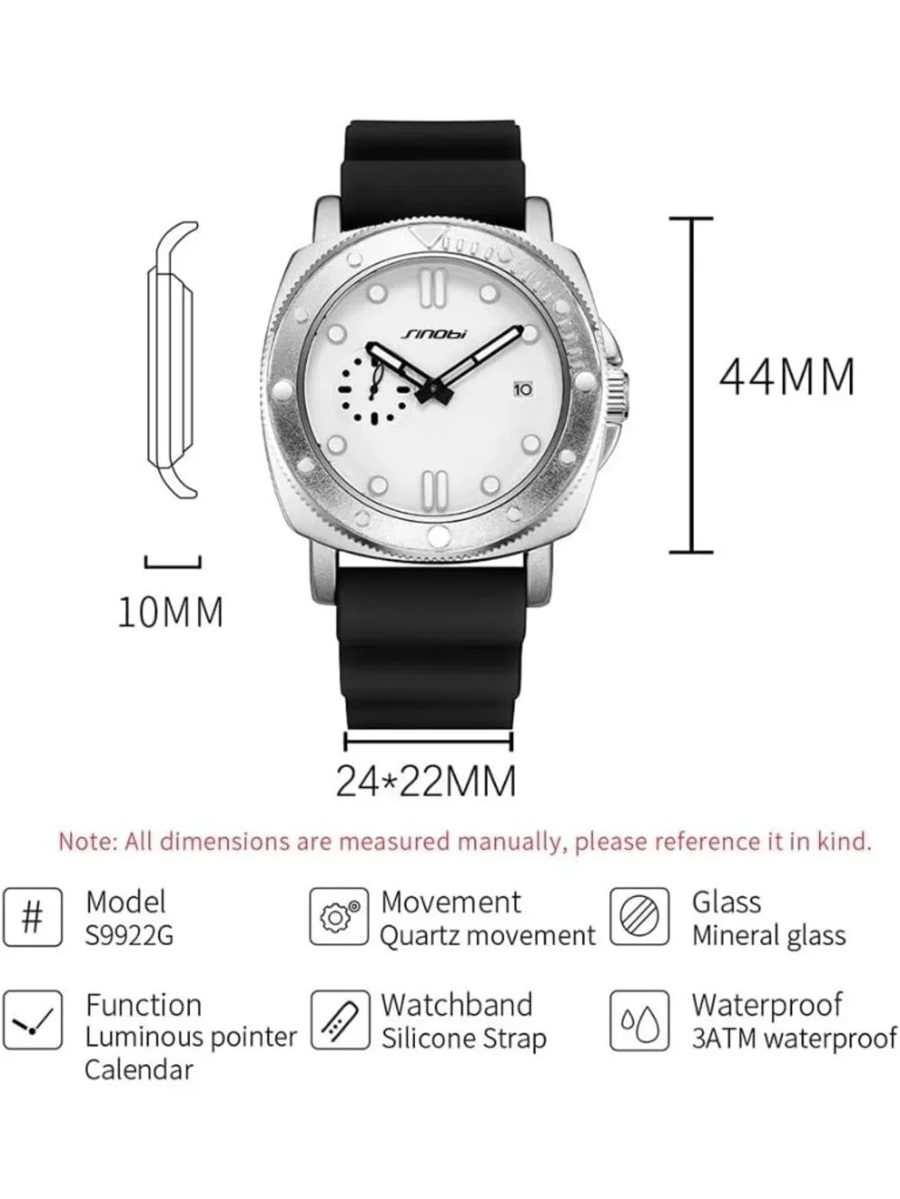 Men's Silver Analog Silicone Strap Water Resistant Rotating Bezel Wrist Watch